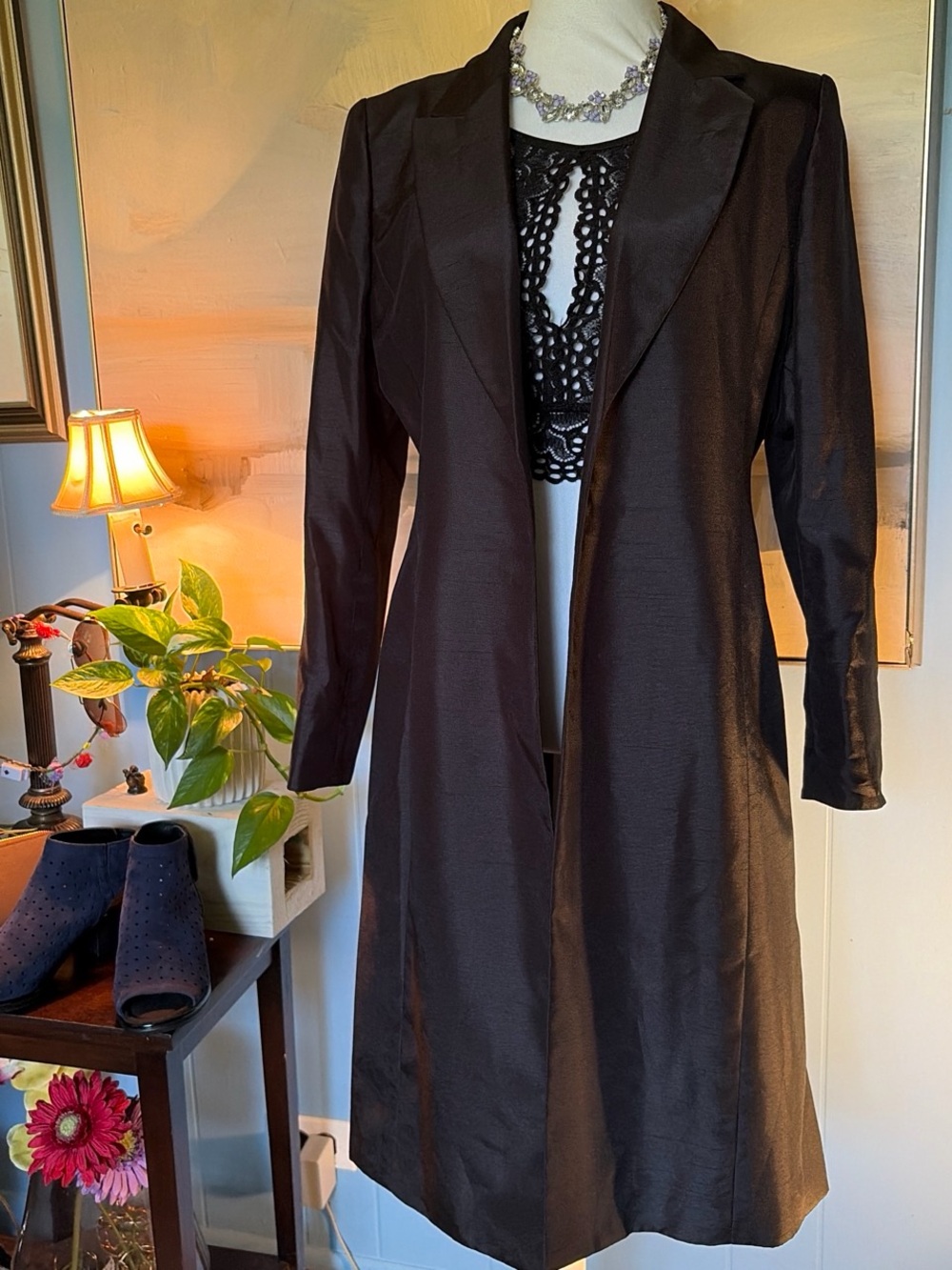 Kasper Black Long Trench Coat